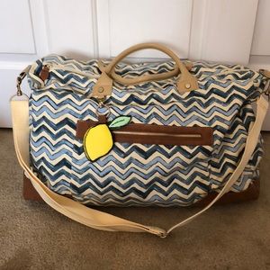 Blue & white chevron weekend bag